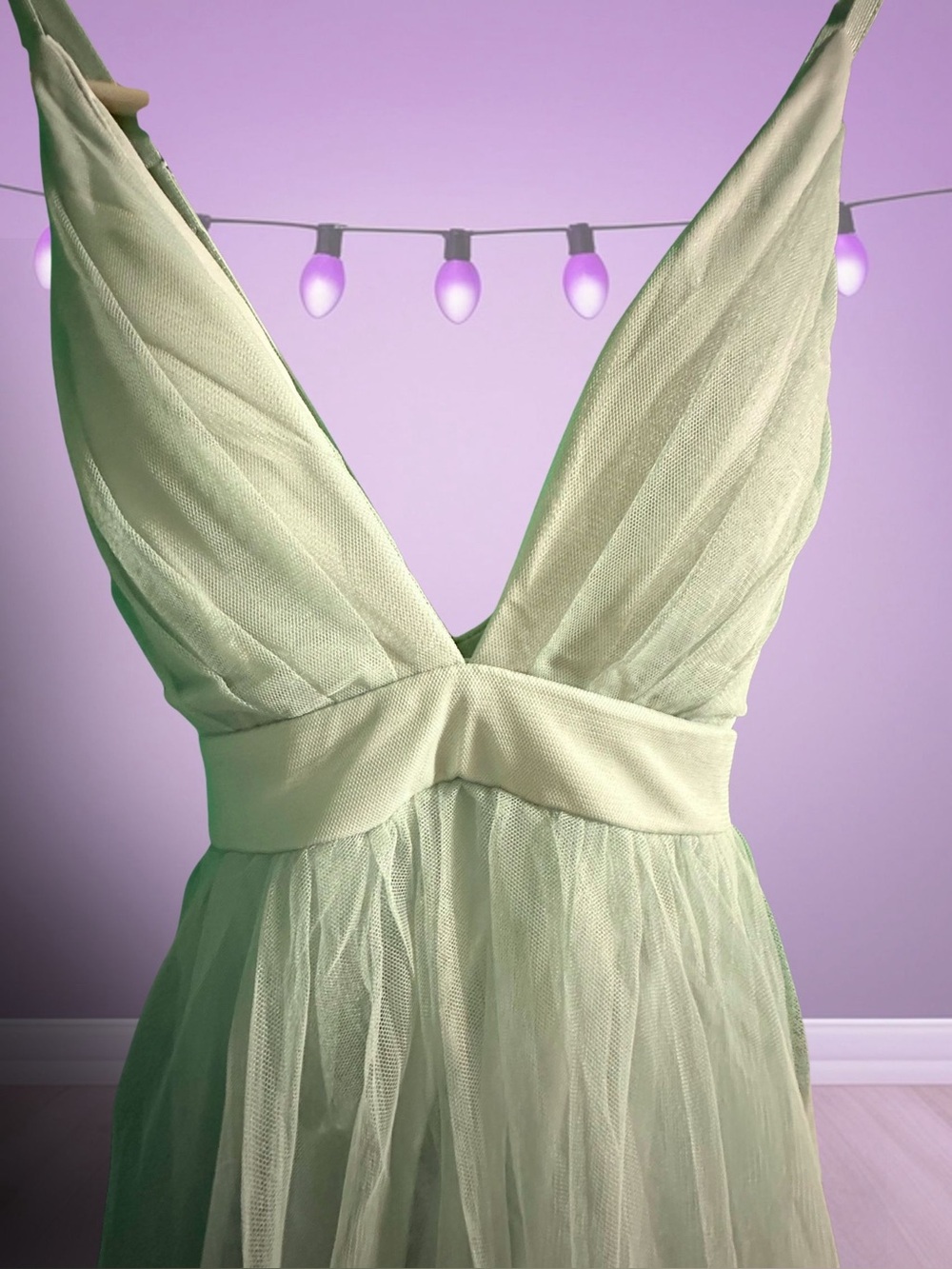 Haute Monde Mint Green Mesh Plunge Chemise